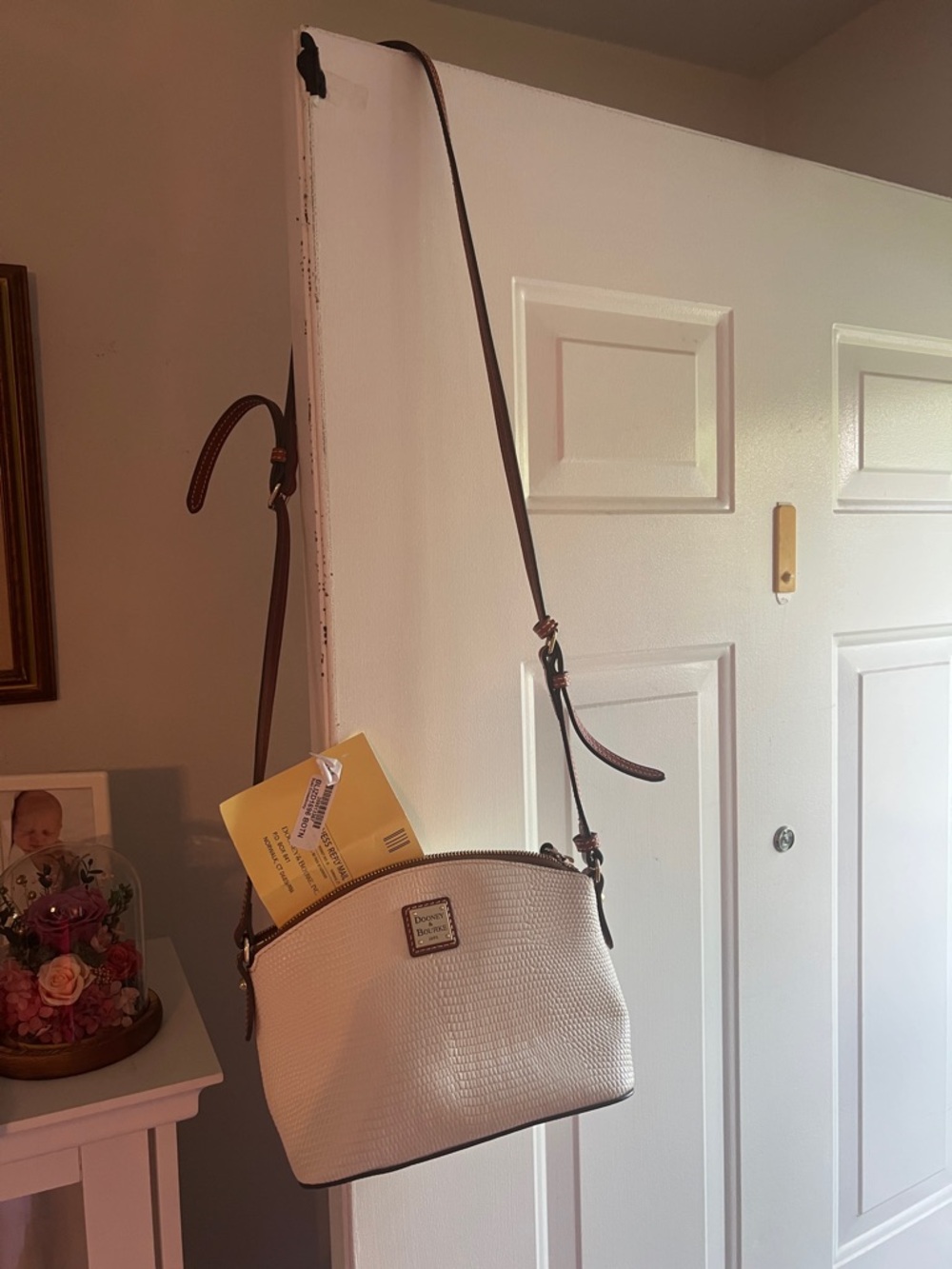 Dooney & Bourke Cream Crossbody with Brown Leather Trim